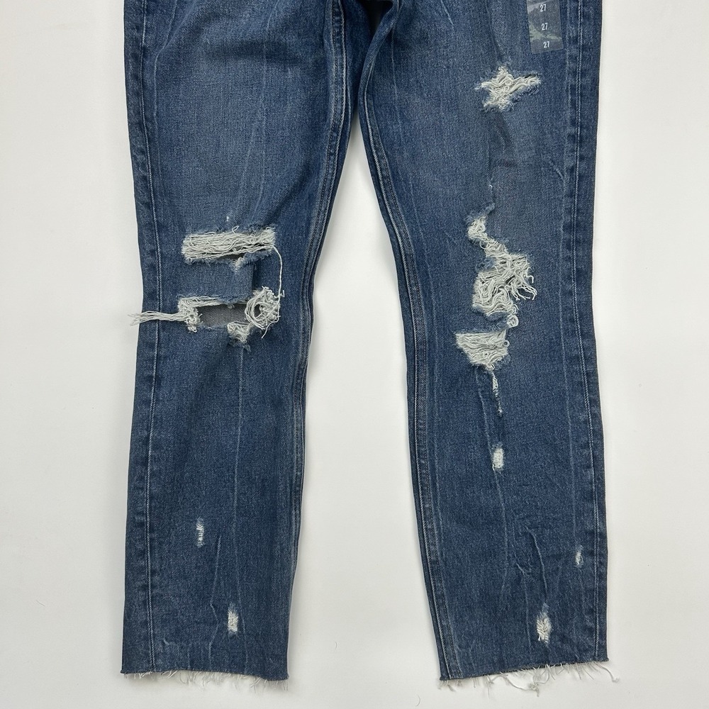 NWT Abercrombie & Fitch High Rise Mom Denim Blue Jeans Sz 27 / 4 Distressed - Picture 4 of 14